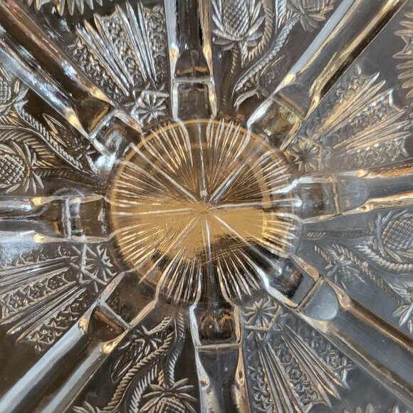 Vintage Higbee Pressed Glass Serving Bowl With Floral Thistle Pattern & Scallope - Picture 10 of 11
